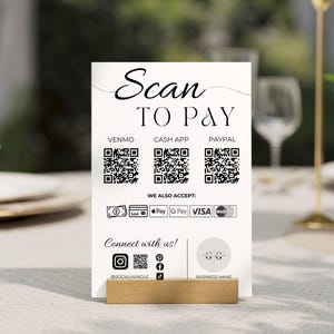 Scan To Pay Sign- Printable QR Code, Editable Venmo PayPal Accepted Payment Logo, Small Business Marketing, Digital Download, Canva Template