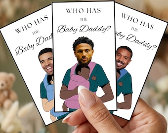 Who Has The Baby Daddy Baby Shower Game- Editable Celebrity Scratch Off Game, Printable Find the Dad Cards Canva Template (Digital Download)