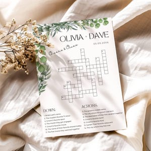 Sage Green Wedding Crossword Puzzle: Editable Bridal Shower Cocktail Hour Game, Printable Greenery Engagement Guest Activity, Canva Template