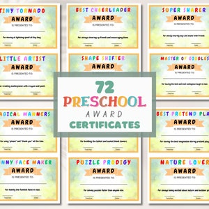 Certificati di premiazione per la scuola materna stampabili - Premi di laurea modificabili per la scuola materna, modello di superlativi di fine anno, regalo dell'insegnante