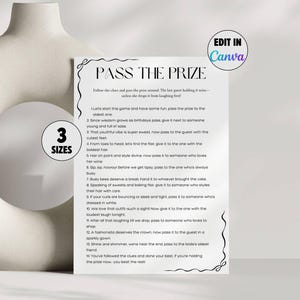 Pass The Prize Bridal Shower Game- Printable Fun Pass The Gift Poem, Editable Wedding Engagement Party Activity, Canva Template Download