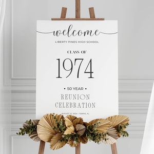 Letrero de bienvenida para reunión de clase: cualquier año, tablero de bienvenida para la escuela secundaria número 50, póster de decoración minimalista personalizado, señalización imprimible, plantilla Canva A1