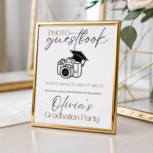 Graduation Photo Guest Book Sign: Printable Polaroid Guestbook Canva Template, Editable Instax Table Decor, Grad Party Decor, Class of 2026