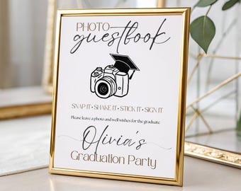 Graduation Photo Guest Book Sign: Printable Polaroid Guestbook Canva Template, Editable Instax Table Decor, Grad Party Decor, Class of 2026