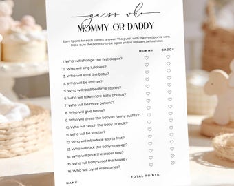 Guess Who Mommy or Daddy Baby Shower Game: Printable Who Said It Mom Or Dad, Editable Gender Neutral Trivia Canva Template, Digital Download
