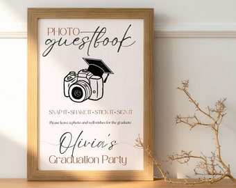 Graduation Photo Guest Book Sign Template- Printable Polaroid Guestbook Table Sign, Editable Instax Photoshoot Grad Party Decor, Class 2024