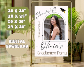 Graduation Party Welcome Sign Photo- Editable Canva Template, Custom Minimalist Grad Decor Poster, Printable Modern Sign, Class of 2024 A1