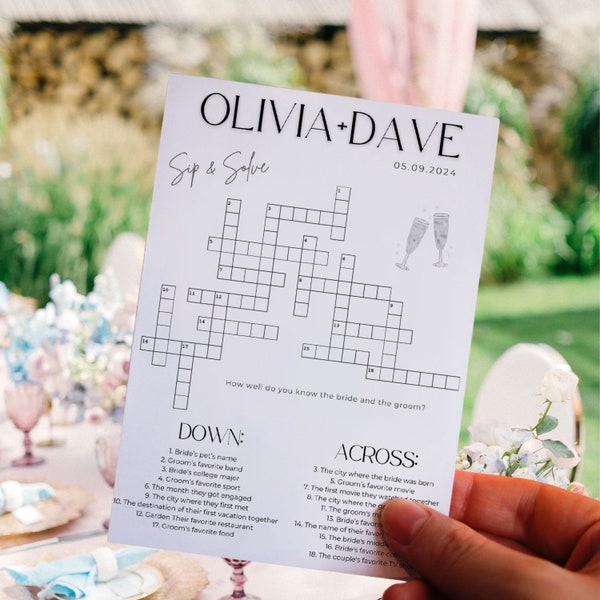 Custom Sip and Solve Questions Wedding Crossword Puzzle Sip Etsy