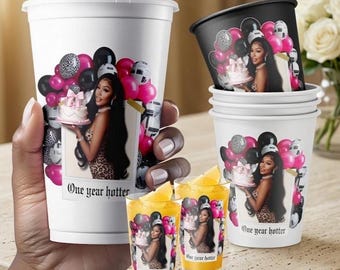 Newspaper Theme Cup and Shot Glass Stickers- Editable Leopard Birthday Decor, Printable Cheetah Bachelorette Party Favor Canva Template