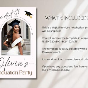 Graduation Party Welcome Sign with Photo, Editable Canva Template, Custom Grad Decor Poster, Printable Personalized Board, Class of 2026 image 2