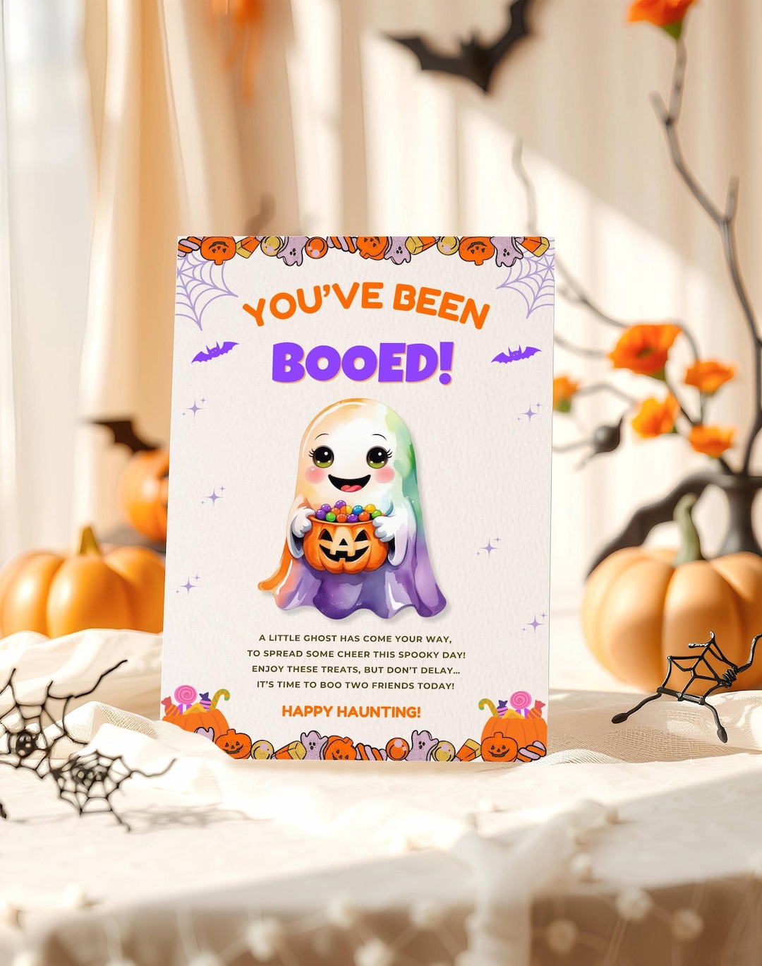 You've Been Booed Card- Editable Halloween Ghost Boo Basket Gift ...