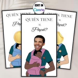 Quién Tiene al Papá- Spaans Who Has The Baby Daddy Babyshower-spel, bewerkbare Celebrity Scratch Off, afdrukbare sjabloon Find the Dad-kaarten