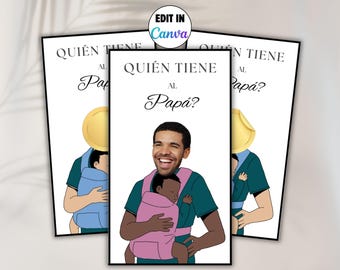Quién Tiene al Papá- Spanish Who Has The Baby Daddy Baby Shower Game, Editable Celebrity Scratch Off, Printable Find the Dad Cards Template
