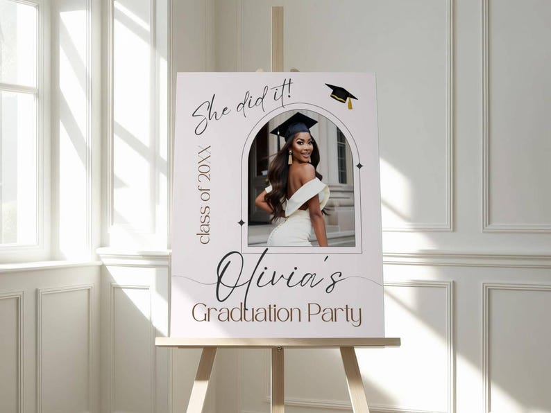 Graduation Party Welcome Sign with Photo, Editable Canva Template, Custom Grad Decor Poster, Printable Personalized Board, Class of 2026 image 7