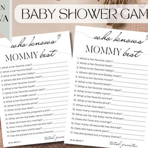 Quem conhece a mamãe, o melhor modelo de jogo para chá de bebê - editável Quão bem você conhece curiosidades sobre a mamãe, jogo de festa mínimo para impressão, download instantâneo S1
