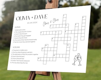 Kreuzworträtsel Hochzeit: Brautparty Puzzle Poster, bearbeitbare Canva-Vorlage, druckbares Hochzeitsgastspiel, Cocktail-Stunden-Aktivität