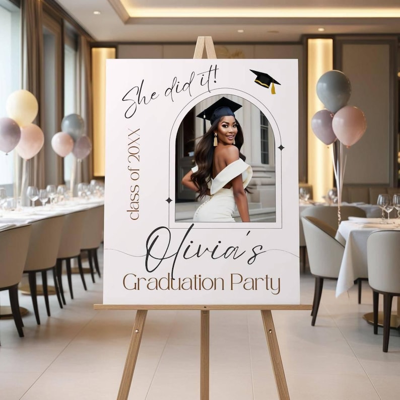 Graduation Party Welcome Sign with Photo, Editable Canva Template, Custom Grad Decor Poster, Printable Personalized Board, Class of 2026 image 4