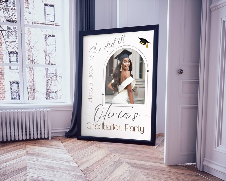 Graduation Party Welcome Sign with Photo, Editable Canva Template, Custom Grad Decor Poster, Printable Personalized Board, Class of 2026 image 8