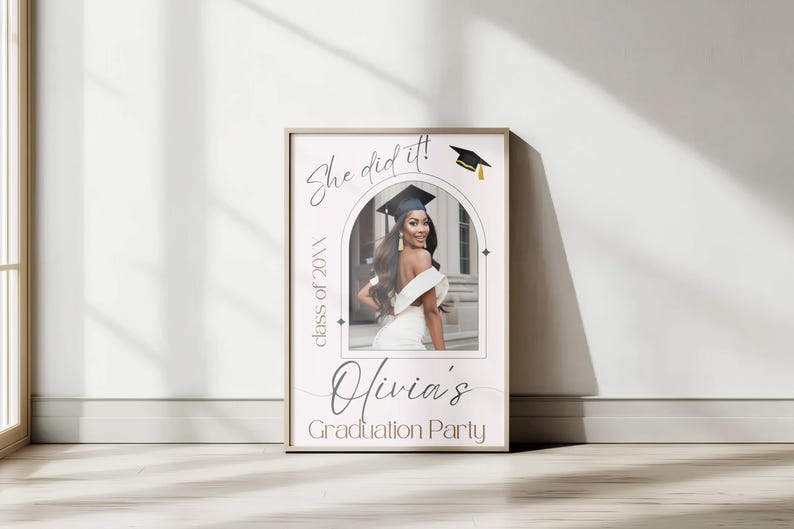 Graduation Party Welcome Sign with Photo, Editable Canva Template, Custom Grad Decor Poster, Printable Personalized Board, Class of 2026 image 5