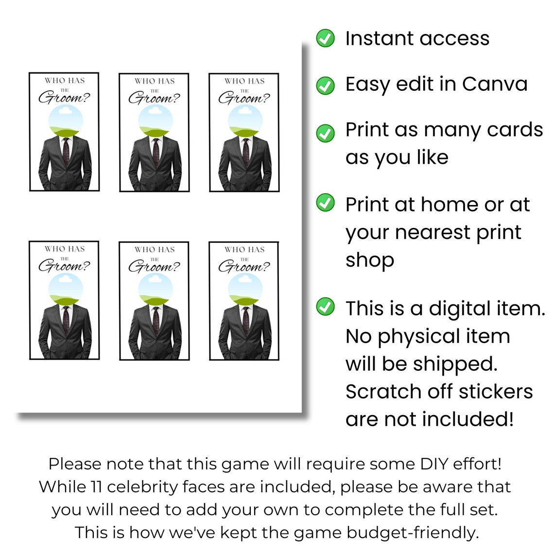 Who Has the Groom Bridal Shower Game Editable Celebrity Wedding Game ...