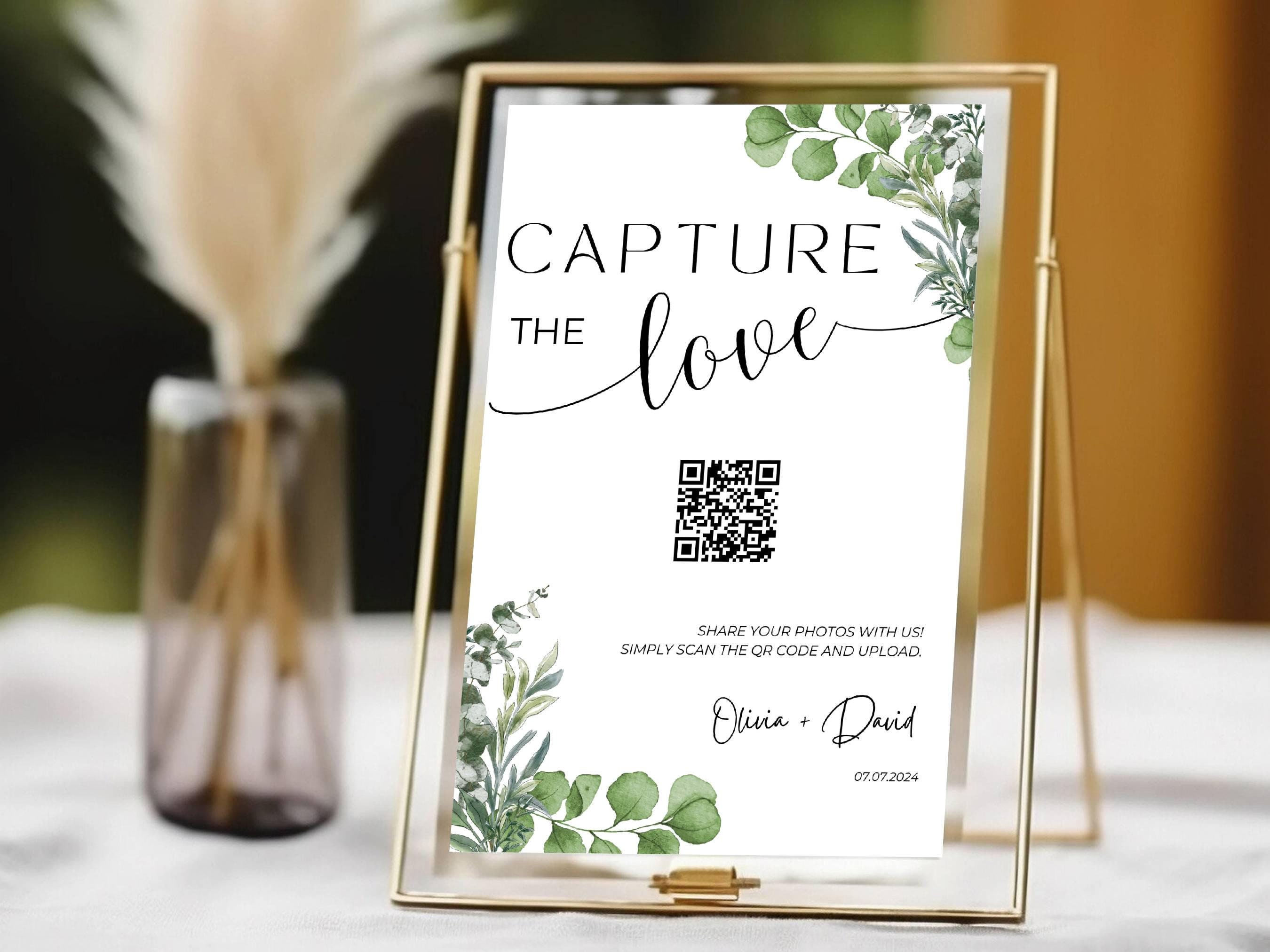 Greenery Capture the Love QR Code Sign Template- Editable Wedding Sage ...