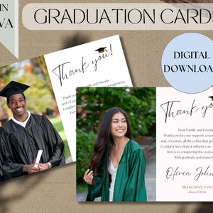 Graduierung Dankeskarte mit Foto-bearbeitbarer minimalistischer graduierten-Vorlage, benutzerdefiniertem druckbarem Grad-Party-Geschenkhinweis, digitalem Download A1