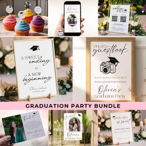 Bearbeitbares Abschlussfeier-Bundle-Willkommensschild Digitale Einladung Dankeskarte College Fund Foto Gästebuch Canva Vorlage Grad Dekor