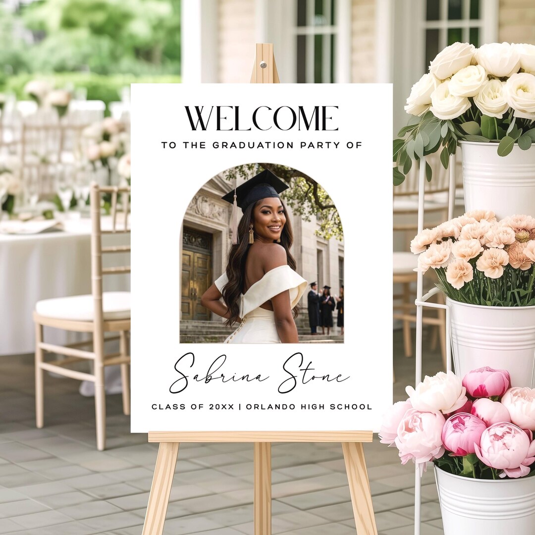 Grad Welcome Sign Graduation Welcome Sign With Photo: Editable Graduate Poster, Grad ...