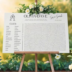 Wedding Word Search Template- Sip and Search Large Puzzle Board, Custom DIY Crossword, Printable Bridal Shower Guest Cocktail Hour Games