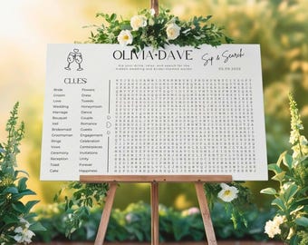Wedding Word Search Template- Sip and Search Large Puzzle Board, Custom DIY Crossword, Printable Bridal Shower Guest Cocktail Hour Games
