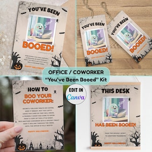 You&#39;ve Been Booed Printable Office Halloween Kit, Editable Card Sign Gift Tag, Funny Ghost Game for Coworkers, Boo Basket Bundle Template