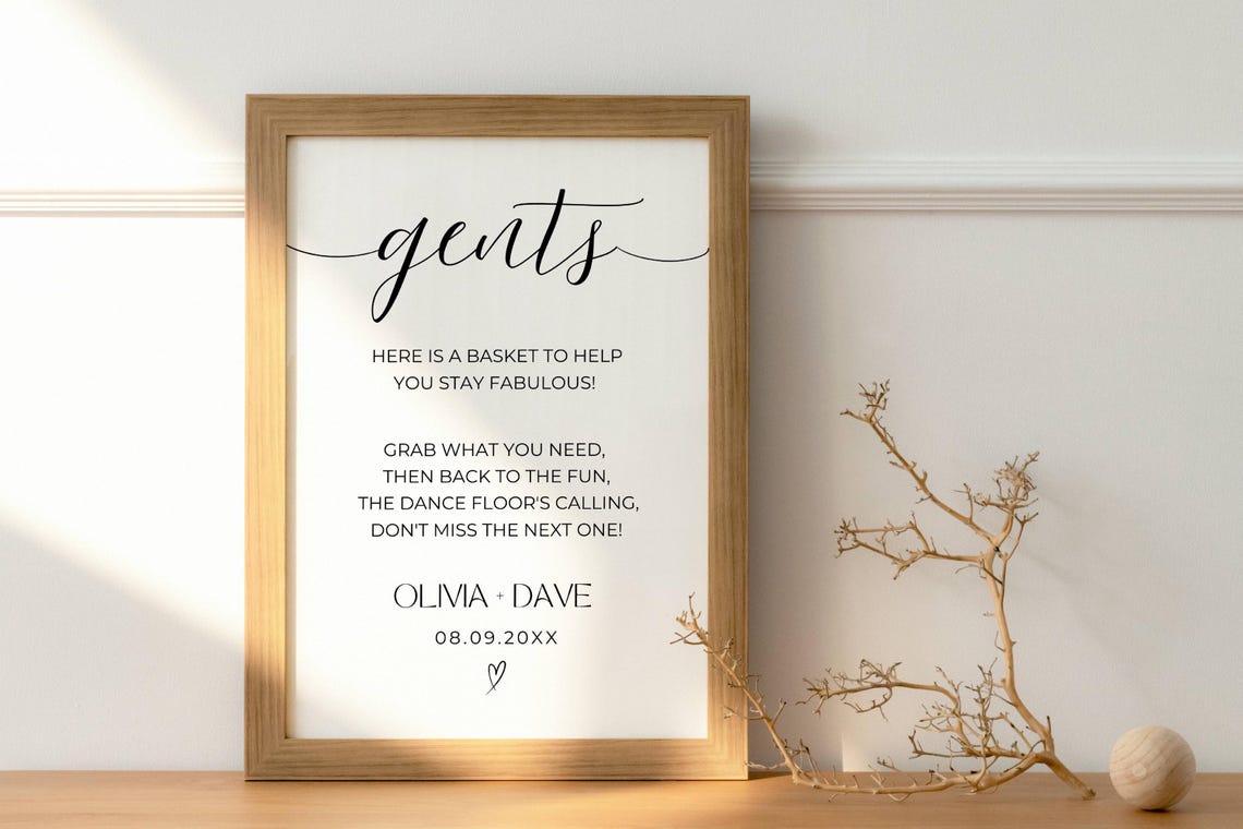 Wedding Bathroom Sign Template Minimalist Editable Ladies Gents Basket ...