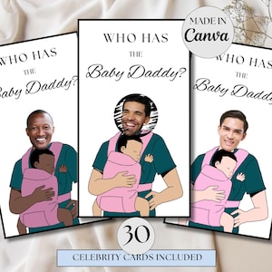 Jeu de baby shower qui a un papa - modifiable jeu à gratter pour les célébrités, cartes de jeu "Trouvez le papa" imprimables - modèle Canva à télécharger