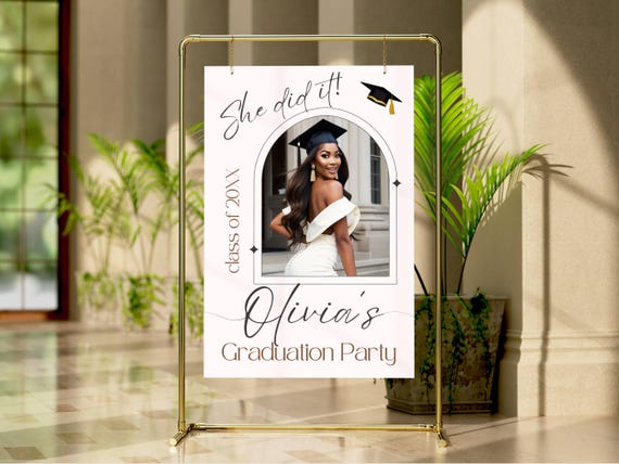 Graduation Party Welcome Sign with Photo, Editable Canva Template, Custom Grad Decor Poster, Printable Personalized Board, Class of 2026