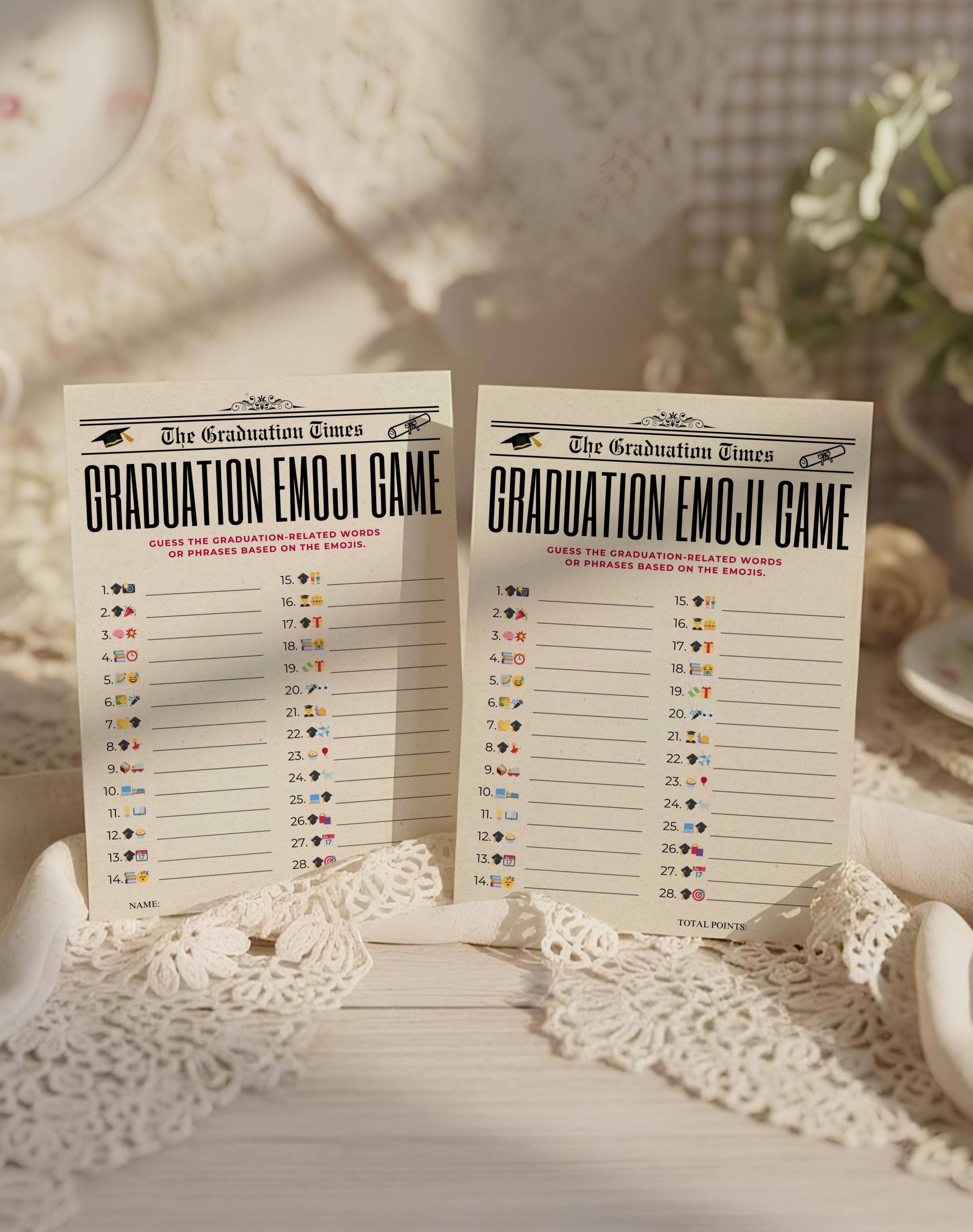 Graduation Emoji Pictionary Game- Printable Newspaper Theme Grad Party ...
