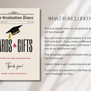 Graduation Cards and Gifts Sign Newspaper Template- Editable Graduate ...