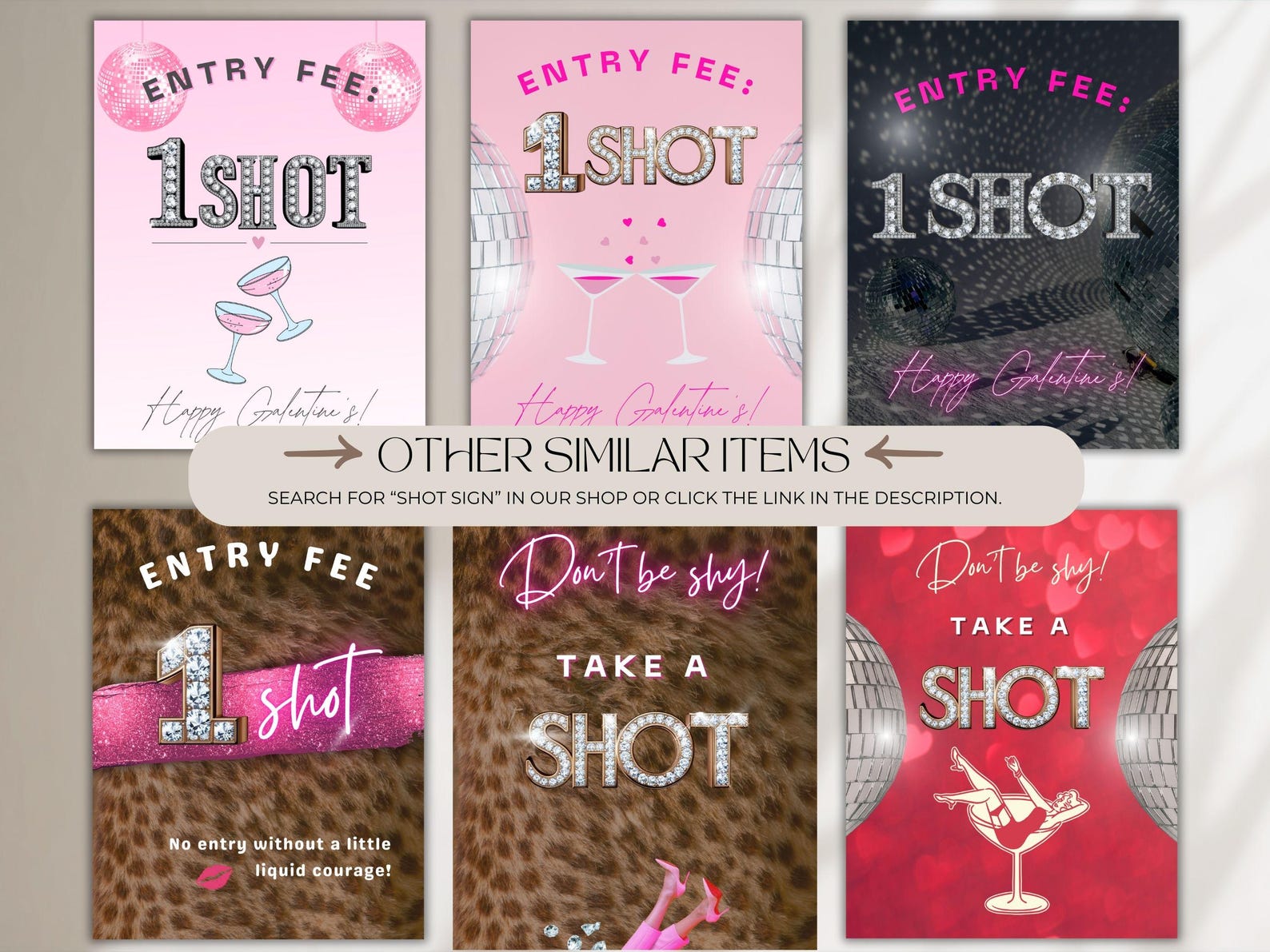Entry Fee One Shot Party Sign- Printable Neon Birthday Galentine's Day ...