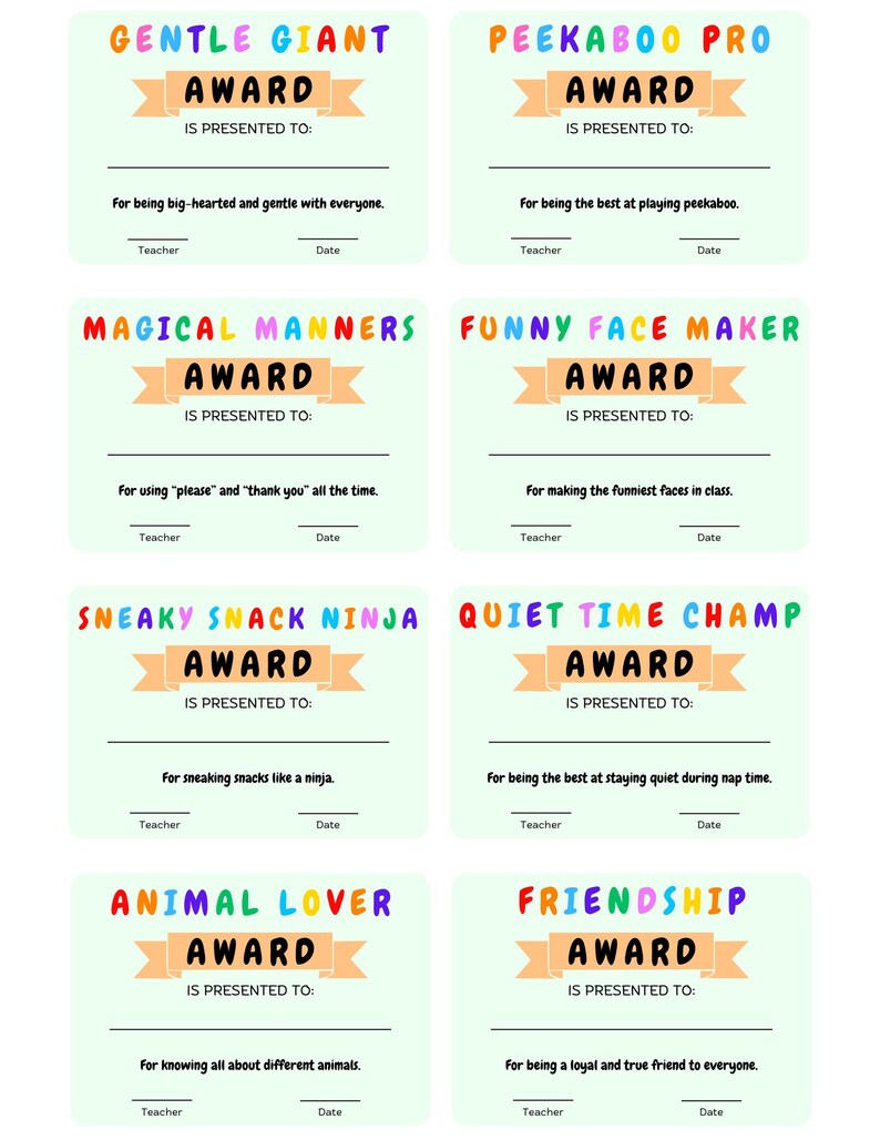 Printable Preschool Awards Certificates Editable Funny Classroom ...