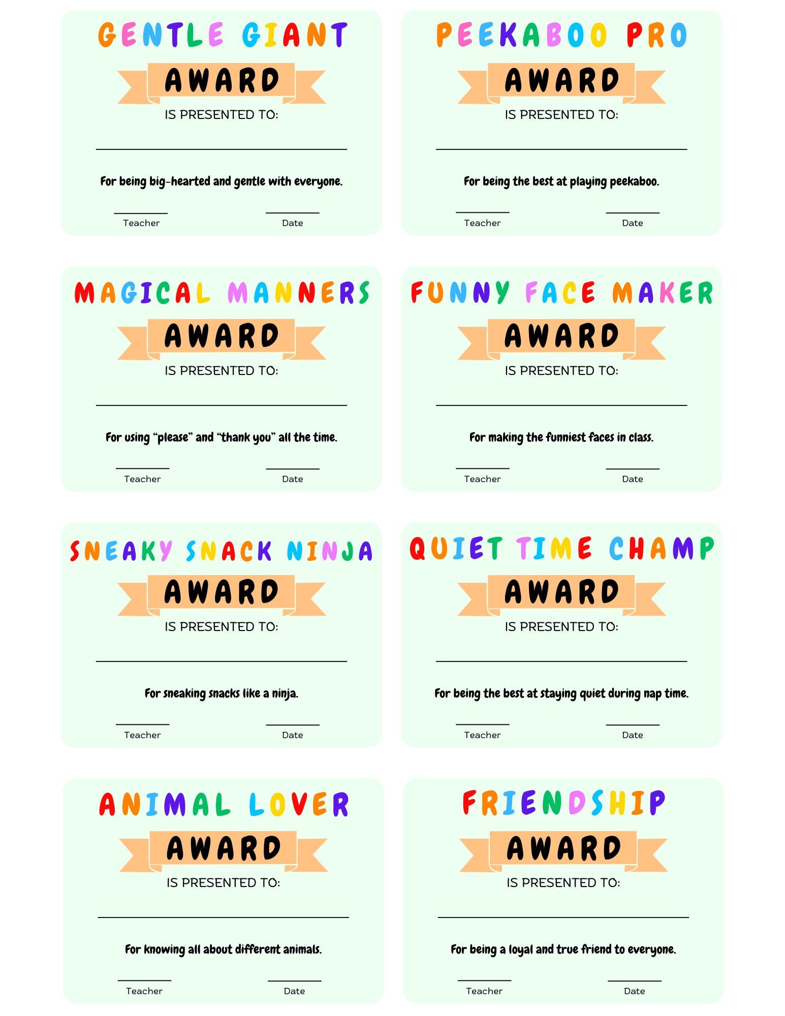 Printable Preschool Awards Certificates Editable Funny Classroom ...