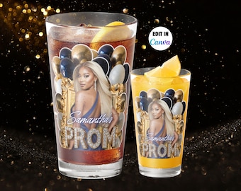 Prom Send Off Cup and Shot Glass Stickers- Editable Graduation Party Decor, Birthday Bachelorette Grad Party Favors Printable Canva Template