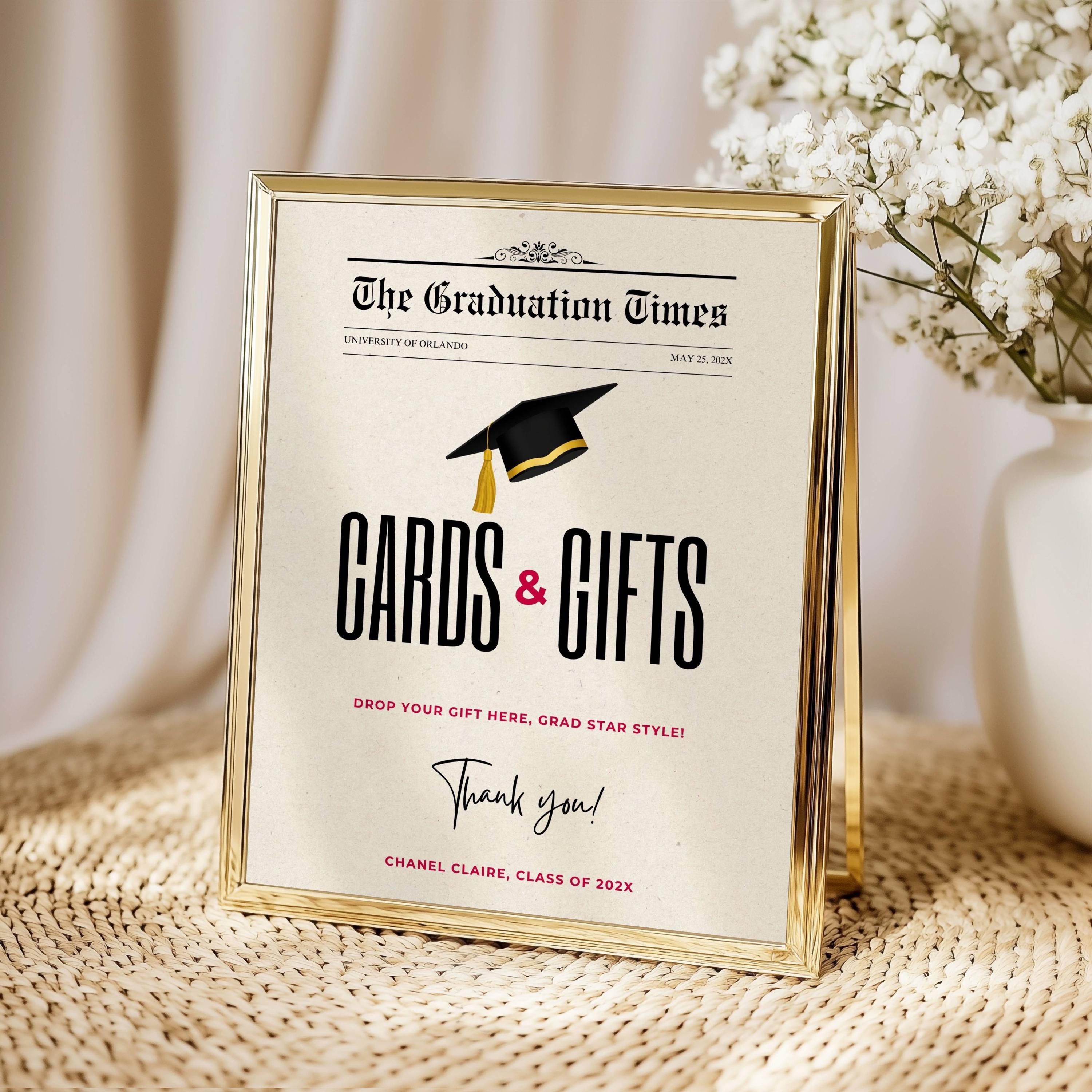 Graduation Cards and Gifts Sign Newspaper Template- Editable Graduate ...