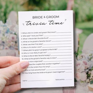 Trivia Game For Bride And Groom- Editable Bridal Shower Question Game, Printable Minimalist Wedding Reception Activity Quiz, Canva Template