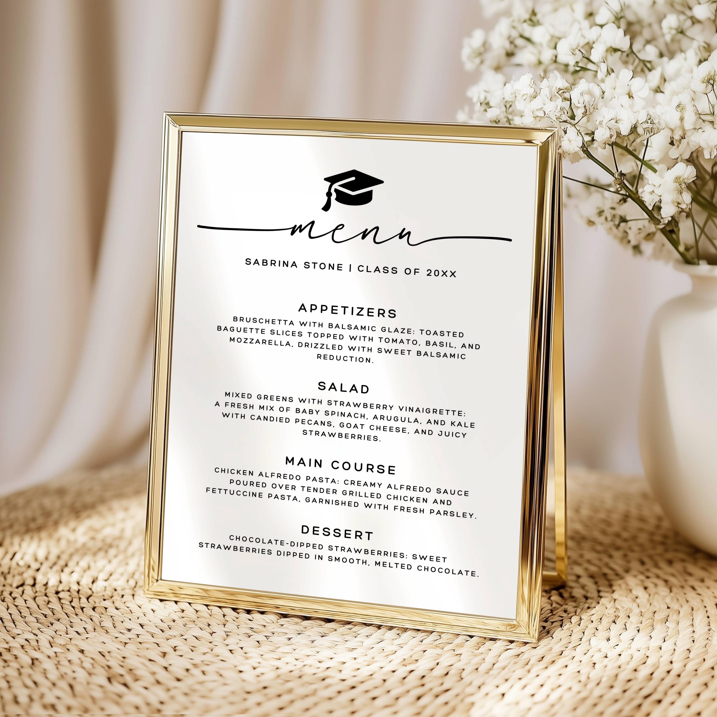 Graduation Puple Menu Card Graduation Menu Canva Template- Editable Prom Food Table Card, DIY ...