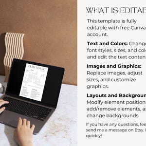 K&ouml;nnte beinhalten: Ein Laptop mit einer Vorlage f&uuml;r ein Hochzeitskreuzwortr&auml;tsel mit dem Text "Olivia-Dave". Der Bildschirm ist ge&ouml;ffnet, mit H&auml;nden, die auf der Tastatur tippen. Der Text "What is Editable?" ist sichtbar, zusammen mit anderem Text.