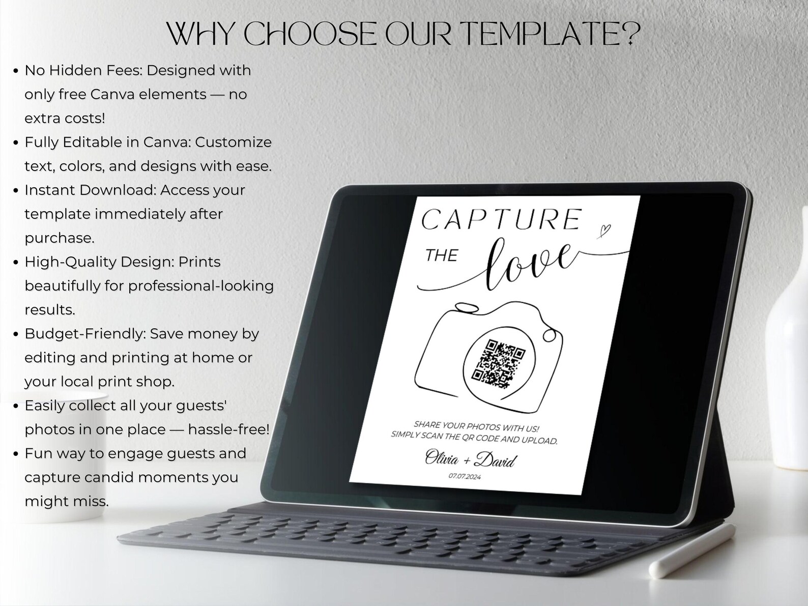 Capture the Love QR Code Sign Template- Editable Wedding Photo Capture ...