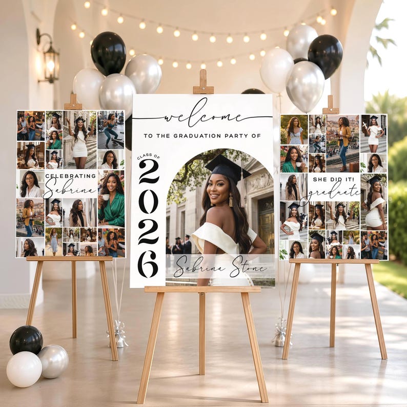 Graduation Photo Collage: Welcome Sign Set of 3, Display Poster Canva ...