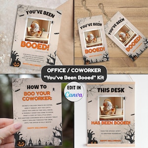 You&#39;ve Been Booed Printable Office Halloween Kit, Editable Card Sign Gift Tag, Funny Ghost Game for Coworkers, Boo Basket Bundle Template