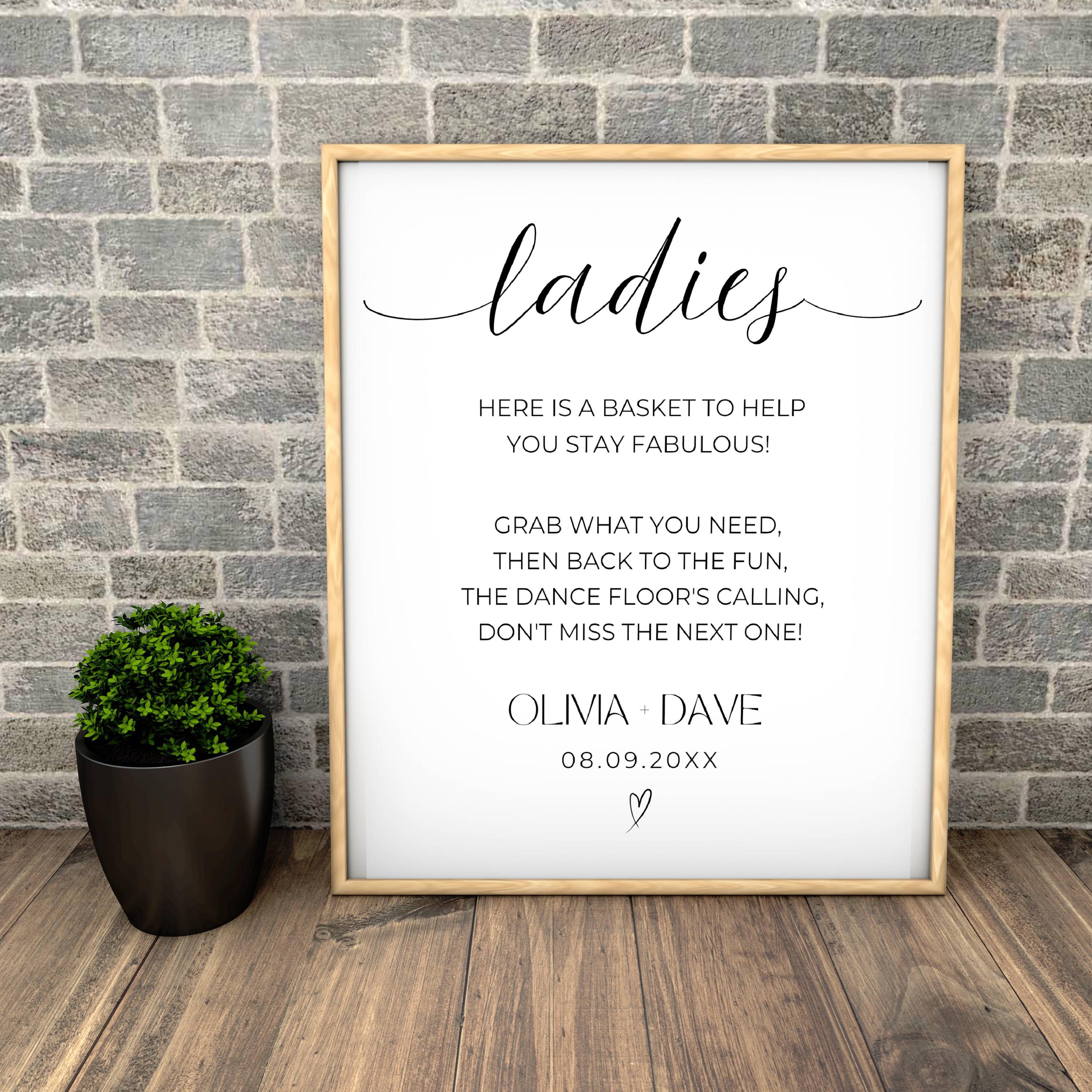 Wedding Bathroom Sign Template Minimalist Editable Ladies Gents Basket ...