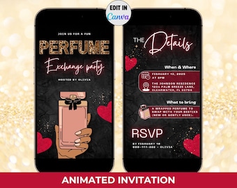 Perfume Exchange Invitation Template- Digital Animated Leopard Invite, Editable DIY Animal Cheetah Print Girls Night Party Cocktail Download