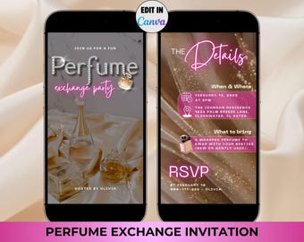 Perfume Exchange Invitation Template- Digital Galentines Day Invite, Editable DIY Animated Valentine&#39;s Girls Night Party Cocktail Download